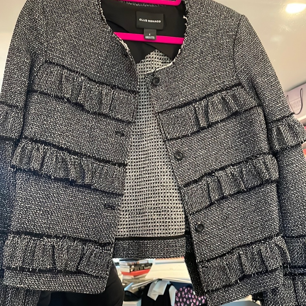 Club Monaco tweed ruffle jacket